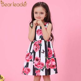 Bear Leader Girls Dress Spring Style Brand Princess Dresses European and American Style Flowers Printing Children Clothing 210708