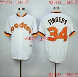 Men Women Youth #34 Rollie Fingers Baseball Jerseys white stitched customize any name number jersey XS-5XL