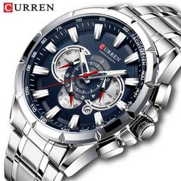 CURREN Wrist Watch Men Waterproof Chronograph Military Army Stainless Steel Male Clock Top Brand Luxury Man Sport Watches 8363 210804