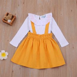 Girls Clothing Sets Winter Autumn Round Collar Long Sleeve +Strap Dress Cute Kids Children Clothes Outfit For 2-6Y 210528