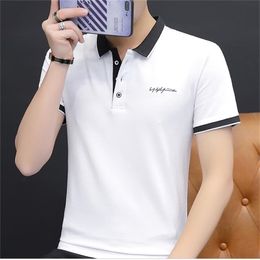 Men's short-sleeved t-shirt trend half-sleeved cotton Paul's shirt lapel striped tide brand 210420