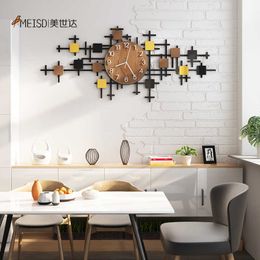 100CM Punch-free DIY Wooden Grain Silent Acrylic Large Decorative Watch Wall Clock Modern Design Living Room Decoration Stickers 210724