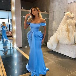 Unique Design Blue Evening Dress Sexy Off The Shoulder Long Prom Gown for Formal Occasions Custom Made
