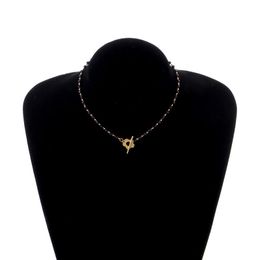 Chokers Fashion Luxury Black Crystal Glass Bead Chain Choker Necklace For Women Flower Lock Collar Short Jewellery 2023