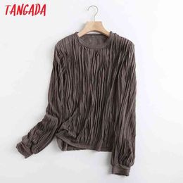 Women Fashion Elegant Pleated Thin Knitted Sweater Jumper O Neck Female Pullovers Chic Tops 5S11 210416