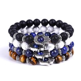 High Quality Hand String Bergamot Lapis Lazuli Tiger Eye Stone Black and White Couple White Pine Volcanic Stone Non-matream Bracelet