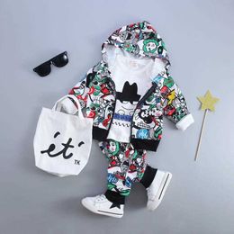 Baby Boy Fashion Clothing Set Hooded Coat + T Shirt + Pants Kid Suits High Quality Autumn Spring Children Clothes 1 2 3 4 Years X0902