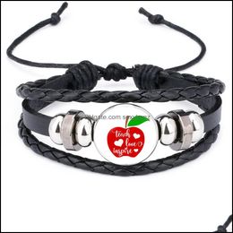 inspire charms NZ - Teach Love Inspire Charm Bracelets For Women Men Handmade Braided Leather String Rope Wrap Bangle Fashion Jewelry Teachers Day Gift Drop Del