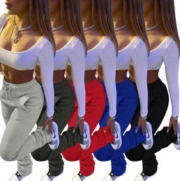 Stacked Sweatpants Women's Fleece Thick Sports Fitness Drawstring with Pocket Streetwear Flare Pants Bulk Item Wholesale Lots Y211115