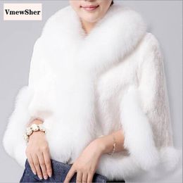 Women's Fur & Faux VmewSher Coat Women Quality Mink Rex Cape Jacket Black White Imitation Soft Collar