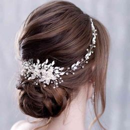 Trendy Flowers Pearl Crystal Headband Band Bridal Accessories Headpiece Women Wedding Hair Jewellery Handmade