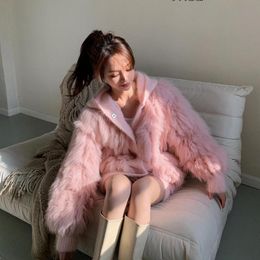 Women's Fur & Faux Fashion Pink Furry Coat Women Fluffy Warm Long Sleeve Female Outerwear Autumn Winter Jacket Overcoat