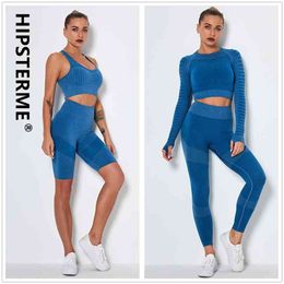 Hipsterme 2 Piece Gym Outfits Seamless Yoga Set Women Workout Sportswear Clothing Fitness Sports Suits Tights Track #2004 210802