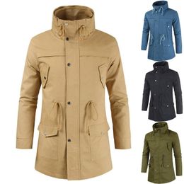 Men's Jackets Men Cargo Trench Coat Long Jacket Outwear Formal Office Work Casual Peacoat Army