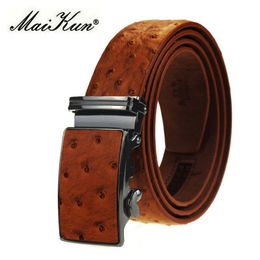 Maikun Luxury Leather Belt for Men Original Designt Ostrich Grain Automatic Buckle Ceinture Homme Cinto Masculino 220315