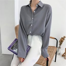 Autumn Winter Korean Blouse Women Long Sleeve Loose Shirt Top Quality Casual Turn-down Collar Cupro White Blouses D570 210512