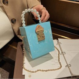 borsa da donna all'ingrosso piccola borsa a catena rigida in tinta unita fresca dolce borsa a tracolla in acrilico color caramella tendenza strada borse a tracolla moda perline di marmo