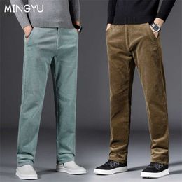 Autumn Winter Elastic Fashion Thick Corduroy Pants Men Business Loose Straight Midlife Pants Jogger Trousers Male Plus size40 42 211119