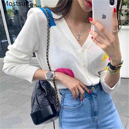 Plaid Knitted Women Cardigan Sweater Full Sleeve V-neck Singl Breasted Tops Korean Fashion Ladies Jumpers Femme 210513