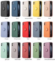 Liquid Silicone Phone Cases For iphone 12 11 Pro Max XS XR 8 7 Plus Case With Finger Ring Buckle Shockproof Armor Cover