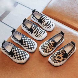 Kids Shoes Boys Girls Leopard Loafers Canvas Fashion Grid Sneakers X0703