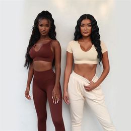 U-Shpae Yoga Set Women's Sports Suit Push Up Crop Tops Running Joggers Sportswear 2pcs Tracksuit Gym Workout Streetwear 210802