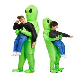Green ET-Alien Inflatable Monster Cosplay Costume Kid Adult Funny Blow Up Suit Party Dress Halloween Festival Fancy Costumes Q0910