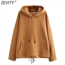 Women Fashion Solid Front Pocket Casual Hooded Femme Basic Long Sleeve Fleece Hoodies Chic Drawstring Pullovers Tops H517 210420