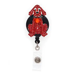 Cute Key Rings Red Dog Rhinestone Animal PoodleDog Retractbale Badge Reel Office/Accessories ID Holder Gift