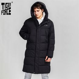 Tiger Force Winter Jacket For Men Long Mens Hooded Jackets Coat Warm Parka Overcoat Black Puffer Big Pockets Outwear 211214