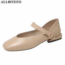 ALLBITEFO square toe soft genuine leather women heels shoes fashion leisure office work shoes high heels low heel shoes 210611