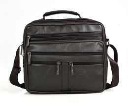 Shoulder Bag Coffee Men Genuine Leather Male Cowhide Handbags Men's Large Zipper Messenger Travel Tablet Tote