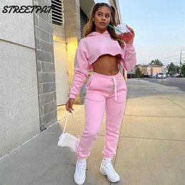 Fitness Sport Set Women Crop Top Hoodie Sweatshirt 2 Piece Set Sweat Suits Outfits Tracksuit Jogging Femme Chandals Mujer Y0625