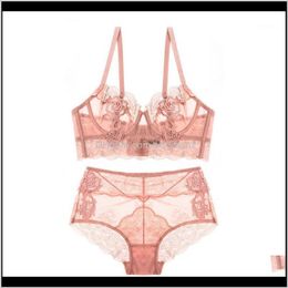 Bras Sets Transparent Bra And Panty Set Lingere Underwire Unlined 90D Highrise Underwear Embroidery 5 Colors Seethrough1 Ixulf Rliug