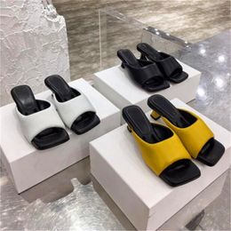 Slippers S Full Sheepskin Toe High Heel Ladies Fine Black White Yellow Heels Summer Party Sandals