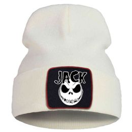 Skull Jack Funny Print Knitted Hats Women Outdoor Bonnet Hat Street Solid Colour Skullies Hat Cotton Warm Winter Beanie Caps Y21111
