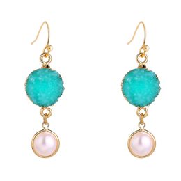 Luxurious Blue Resin Crystal Long Pearl Dangle Women Earrings Jewellery Wedding Party Gift For Girl Wholesale