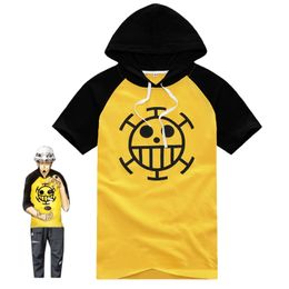 Anime One Piece Trafalgar Law Cosplay T shirt Cartoon Short Sleeve summer men women Cotton Hooded T-shirt