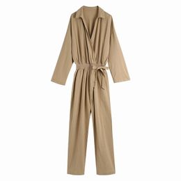 Women Jumpsuit Spring Fashion Full Sleeve Elastic Waist With Sash Modern Lady Casual Striped Pant Overall 210602