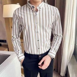 202 Spring Striped Men Shirts Long Sleeve Casual Business Dress Shirt Camisa Masculina Slim Social Men Clothing Chemise Homme 210527