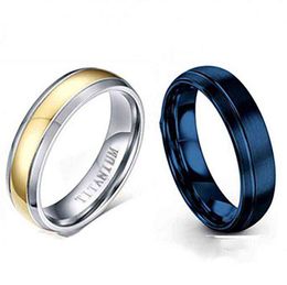 6mm Popular Couple Romantic Couple Ring Fashion Jewelry Anniversary Wedding Blue and Silver Ring Set Lover Gift G1125