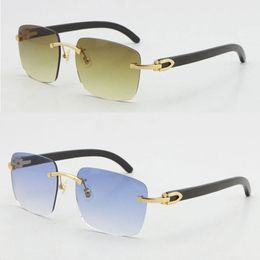 Selling Rimless 8300816 Genuine Natural Black Buffalo Horn Sunglasses Factory Wholesale male and female Eyeglasses UV400 Lens Gold Frame C Decoration glasses