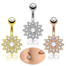 Flower Navel Bell Button Rings Crystal Surgical Steel Anti Allergy Belly Ring Belly Piercing Body Piercing Button Rings Jewellery