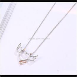 Necklaces & Pendants Jewelry Drop Delivery 2021 Korean Valentines Day Heart-Shaped Devil Angel Pendant Simple Two-Color Love Wings Clavicle N