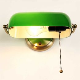 Retro traditional green banker wall lamp classical vintage white wall light LED E27 for bedroom living room corridor el store 210724