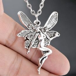 Angel Fairy Pendant Necklace Vintage Fashion Statement Women Cross Chain Choker Jewellery Punk Goth Gothic Wicca Accessories
