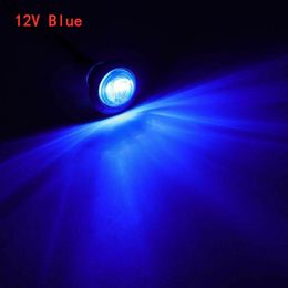 4PCS Car Bulbs 12V Blue 3/4Inch Round LED Front Rear Side Marker Lights Waterproof Clearance Light for Universal Truck Trailer