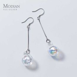 925 Sterling Silver Long Tassel Unique Crystal Ball Dangle Earrings for Women Fashion Blossom Jewellery 210707