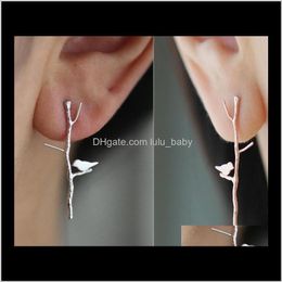 Earrings Jewellery Punk Bird Branch Earring Gothic Alloy Gold Sier Tone Ear Stud For Girls Drop Delivery 2021 Ceboi