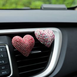 Fashion Heart Shape Car Air Freshener Fully Crystal Inlaid Perfume Diffuser Clip Essential Oil Fragrance Deodorant Aromatherapy